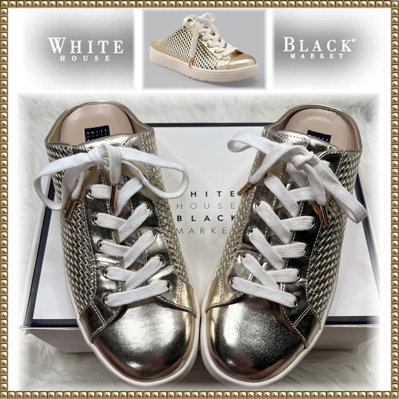 White House Black Market Shoes - WHBM Gold Metallic Quilted Mule Sneakers Size 8